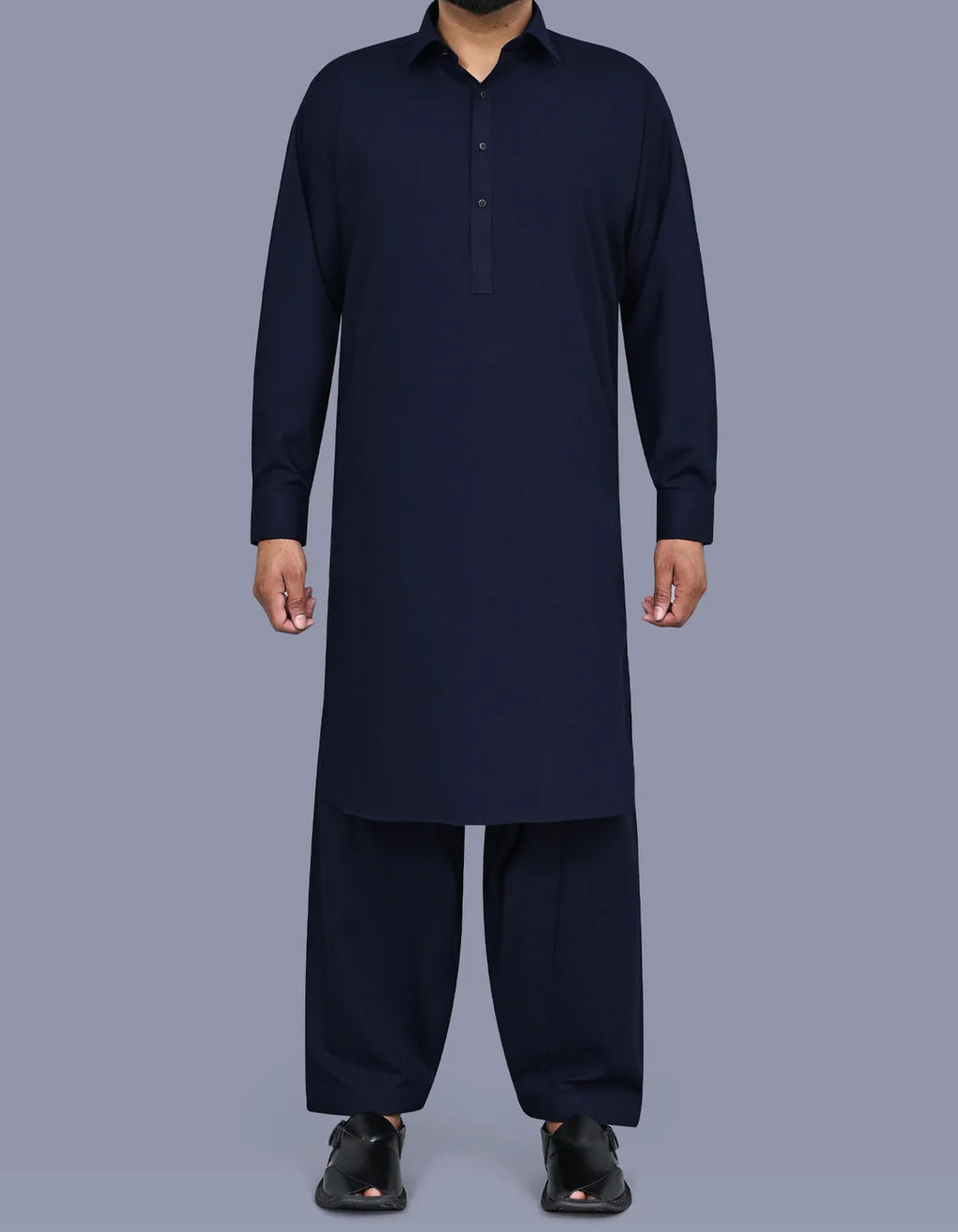 Navy Plain Regular Fit Kameez Shalwar