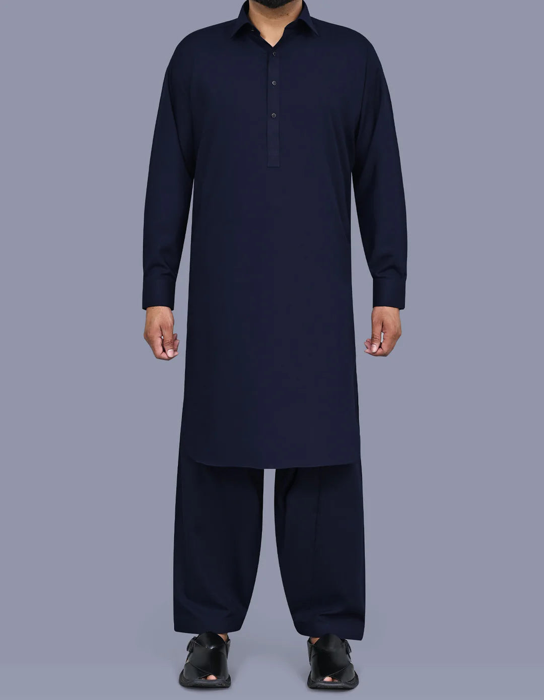 Navy Plain Regular Fit Kameez Shalwar