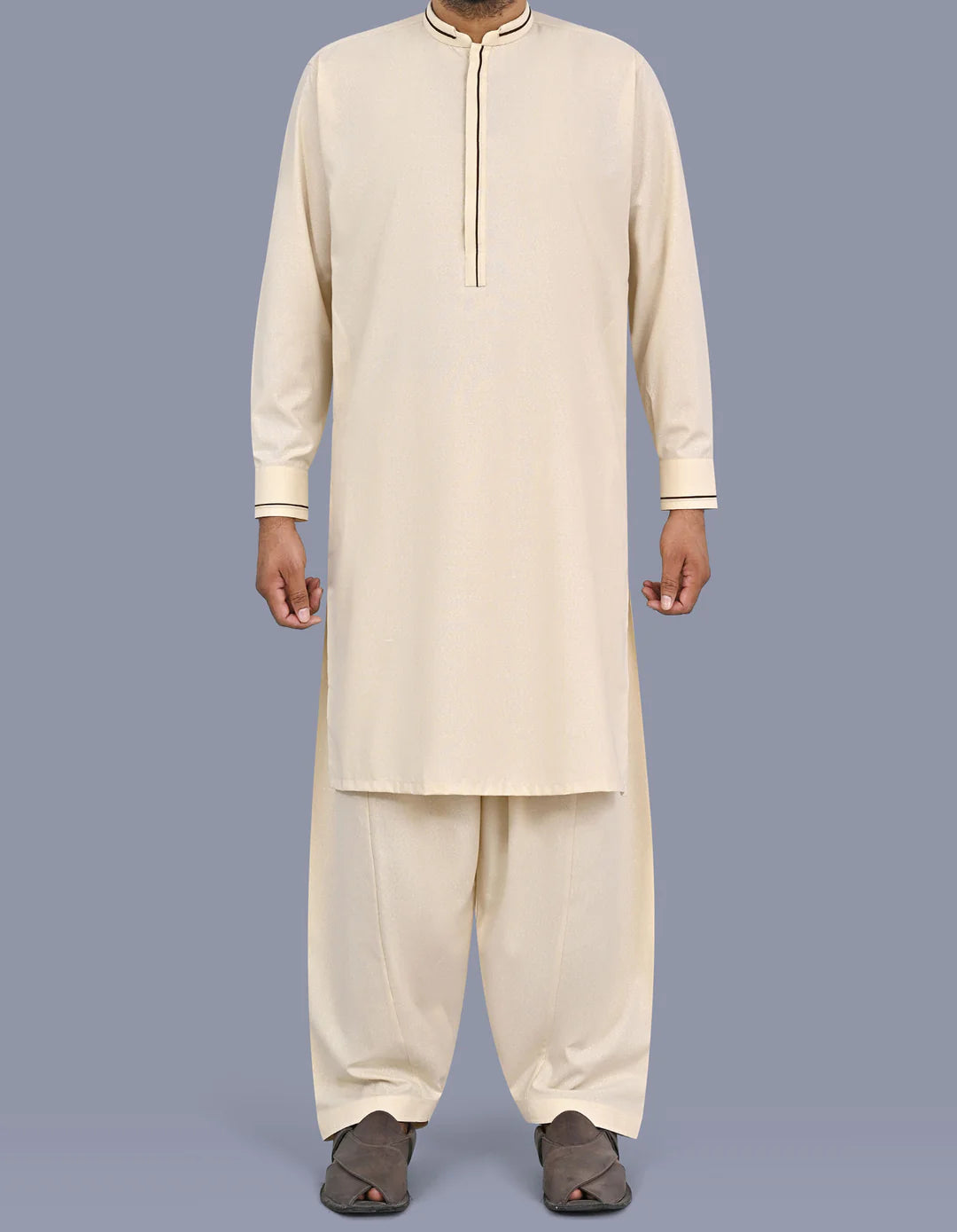 D Beige Texture Smart Fit Kameez Shalwar
